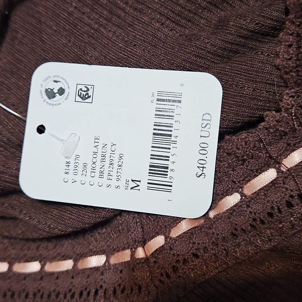 NWT Free People Only You Brown Long Sleeve Ribbon Laced Top - Picture 11 of 11